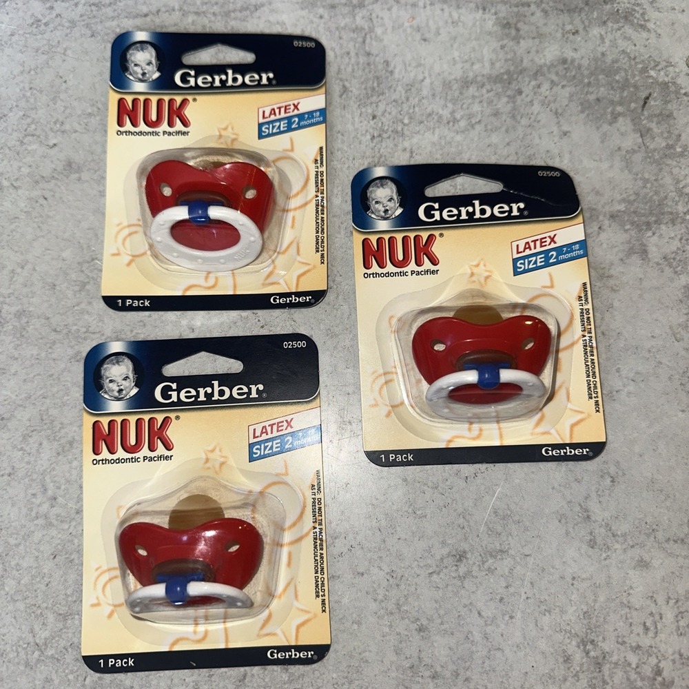 3 Set Gerber Original NUK Orthodontic PACIFIER Size 2 6-18 months Red Latex